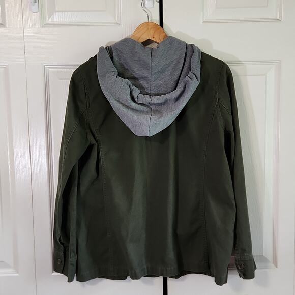 Jason Maxwell Womens Green  & Gray Jacket Size Med Button Front Hooded Gorpcore - Picture 2 of 10